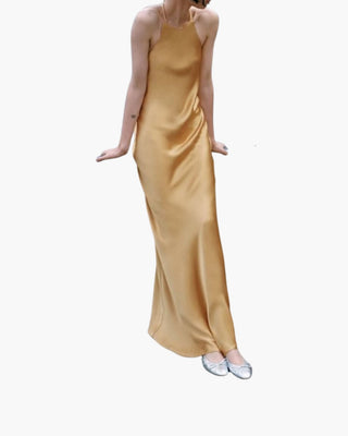 VESTIDO LARGO HALTER SATINADO