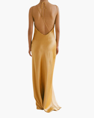 VESTIDO LARGO HALTER SATINADO