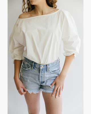 BLUSA MANGA ABULLONADA CUELLO BOTE
