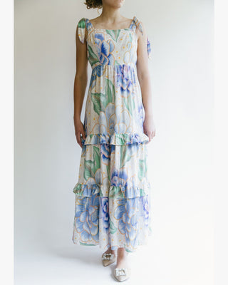VESTIDO MEZCLA LINO ESTAMPADO FLORES LAZOS