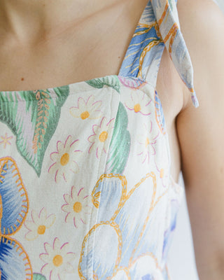 VESTIDO MEZCLA LINO ESTAMPADO FLORES LAZOS