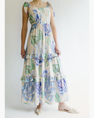 VESTIDO MEZCLA LINO ESTAMPADO FLORES LAZOS