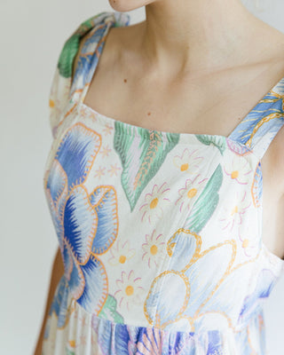 VESTIDO MEZCLA LINO ESTAMPADO FLORES LAZOS
