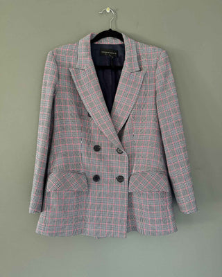 BLAZER CRUZADO ESCOCÉS FUCSIA Y AZUL